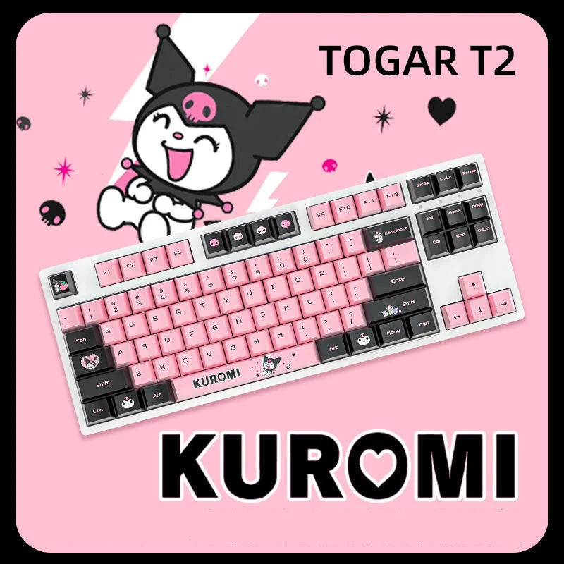 Kuromi Sanrio Mechanical Keyboard Black Pink 2.4G Wireless Bluetooth Keyboard Cute Design for Gamer Computer Laptop Girls Gift