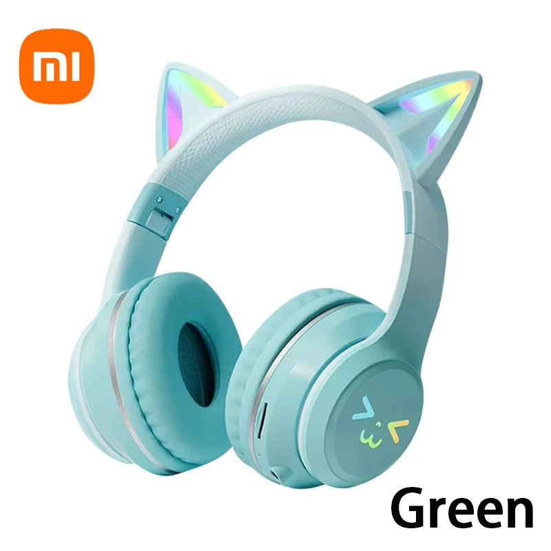 Xiaomi New wireless Headphones RGB cute cat ear Bluetooth Earphones with microphone Stereo Music Game Earphone Girls Kids Gifts