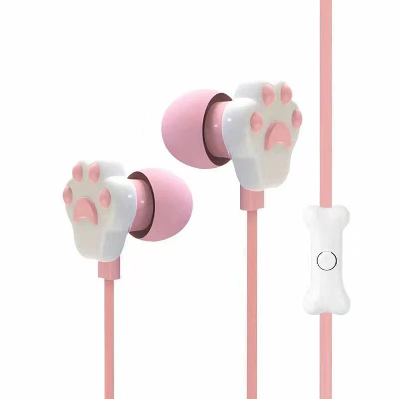 Cat Paw Earbuds Stereo 3.5mm In-Ear Headphones with Mic Earpiece Fashion Sports Wired Headset for Smartphone MP3 iPad PC Music