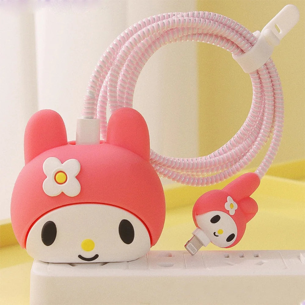 Anime Sanrio Charger Protective Case Cartoon Cinnamoroll Kuromi Melody Iphone 20W Charger Head Data Cable Protect Shell Gifts