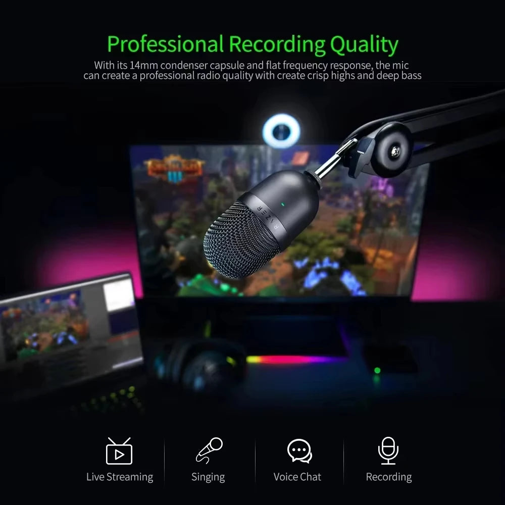 100% Original Razer-Seiren Mini USB Condenser Microphone Ultra-Compact Streaming Supercardioid Pickup Pattern