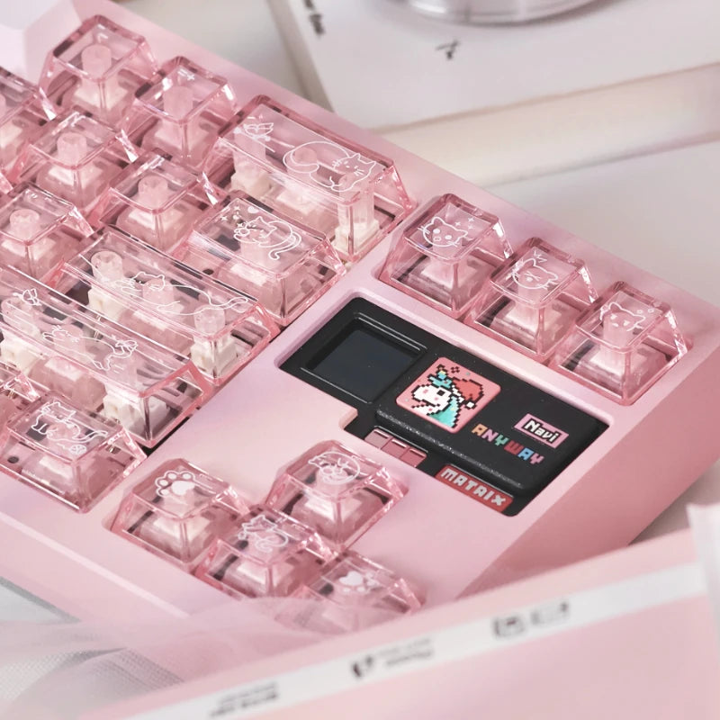 Cute Jelly Cat Theme Keycaps 140 keys PBT+PC Keycaps Pink Cherry Profile Custom Key Caps for Mechanical Keyboard Gifts PC Gamer