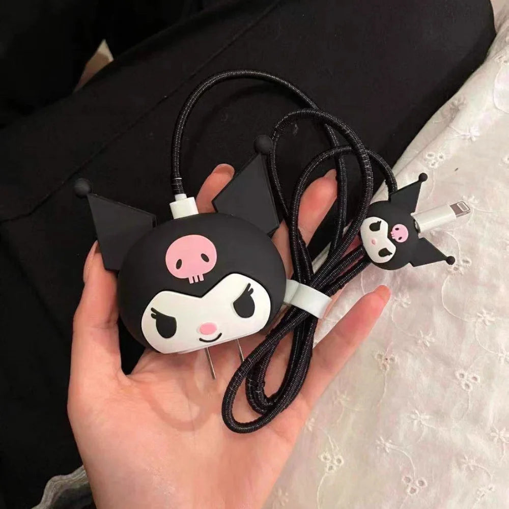 Anime Sanrio Charger Protective Case Cartoon Cinnamoroll Kuromi Melody Iphone 20W Charger Head Data Cable Protect Shell Gifts