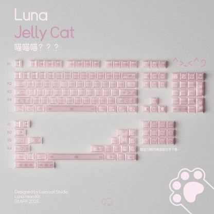 Cute Jelly Cat Theme Keycaps 140 keys PBT+PC Keycaps Pink Cherry Profile Custom Key Caps for Mechanical Keyboard Gifts PC Gamer