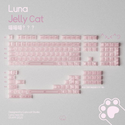 Cute Jelly Cat Theme Keycaps 140 keys PBT+PC Keycaps Pink Cherry Profile Custom Key Caps for Mechanical Keyboard Gifts PC Gamer