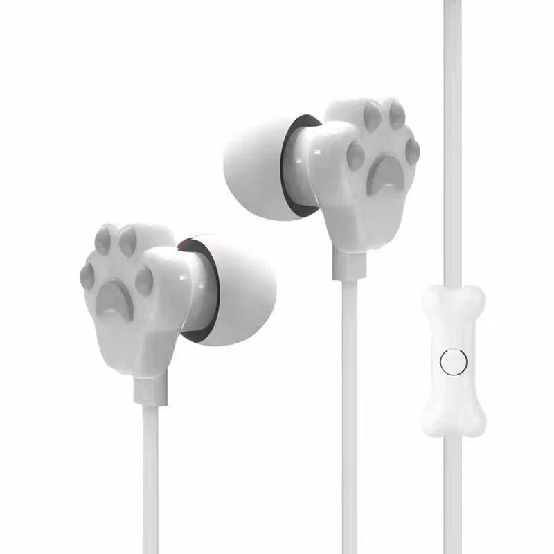 Cat Paw Earbuds Stereo 3.5mm In-Ear Headphones with Mic Earpiece Fashion Sports Wired Headset for Smartphone MP3 iPad PC Music