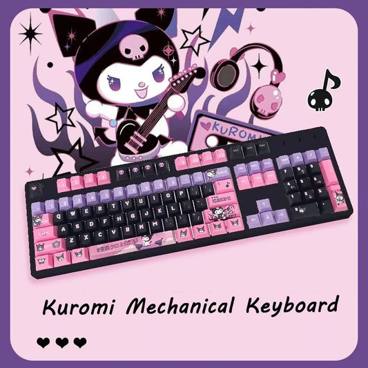 Kuromi Sanrio Mechanical Keyboard Black Pink 2.4G Wireless Bluetooth Keyboard Cute Design for Gamer Computer Laptop Girls Gift