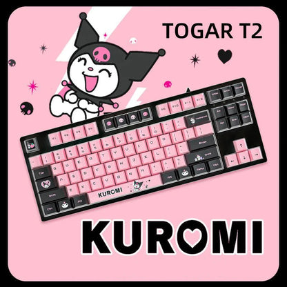 Kuromi Sanrio Mechanical Keyboard Black Pink 2.4G Wireless Bluetooth Keyboard Cute Design for Gamer Computer Laptop Girls Gift