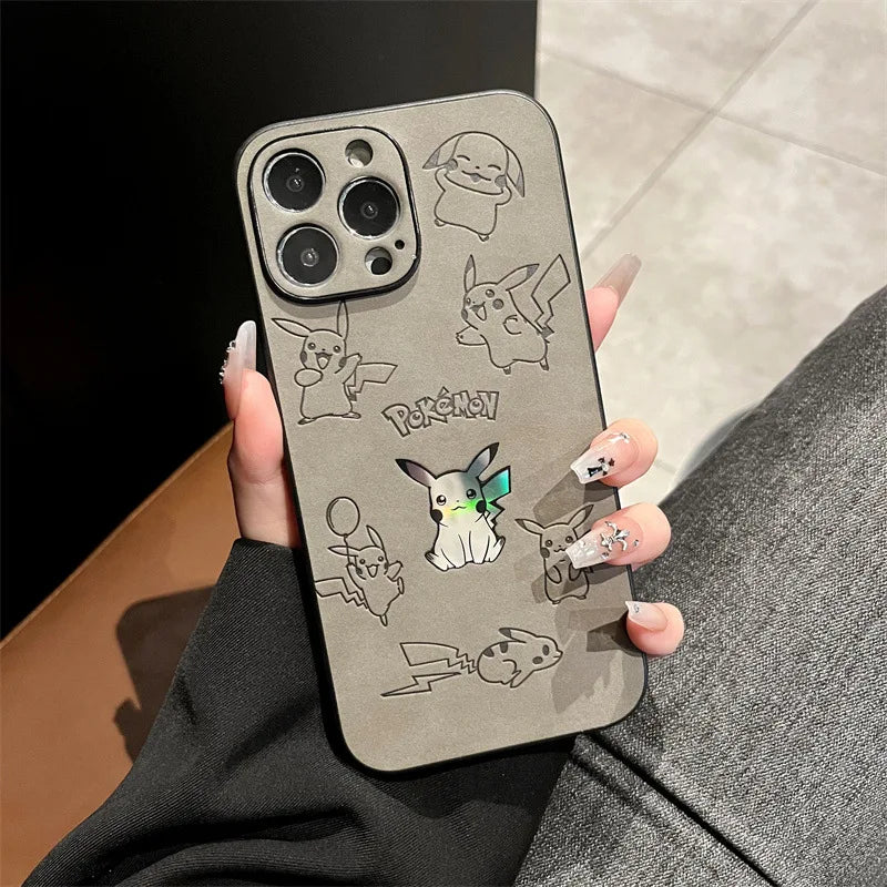Cartoon Pikachu Faux Leather Laser Phone Case For iPhone 15 14 13 12 11 16 Pro Max XS XR X 7 8 Plus Shockproof Protective Cover