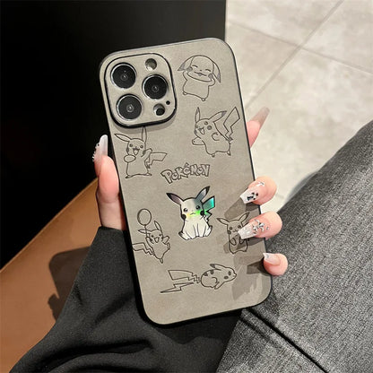 Cartoon Pikachu Faux Leather Laser Phone Case For iPhone 15 14 13 12 11 16 Pro Max XS XR X 7 8 Plus Shockproof Protective Cover