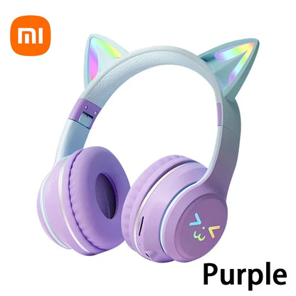 Xiaomi New wireless Headphones RGB cute cat ear Bluetooth Earphones with microphone Stereo Music Game Earphone Girls Kids Gifts