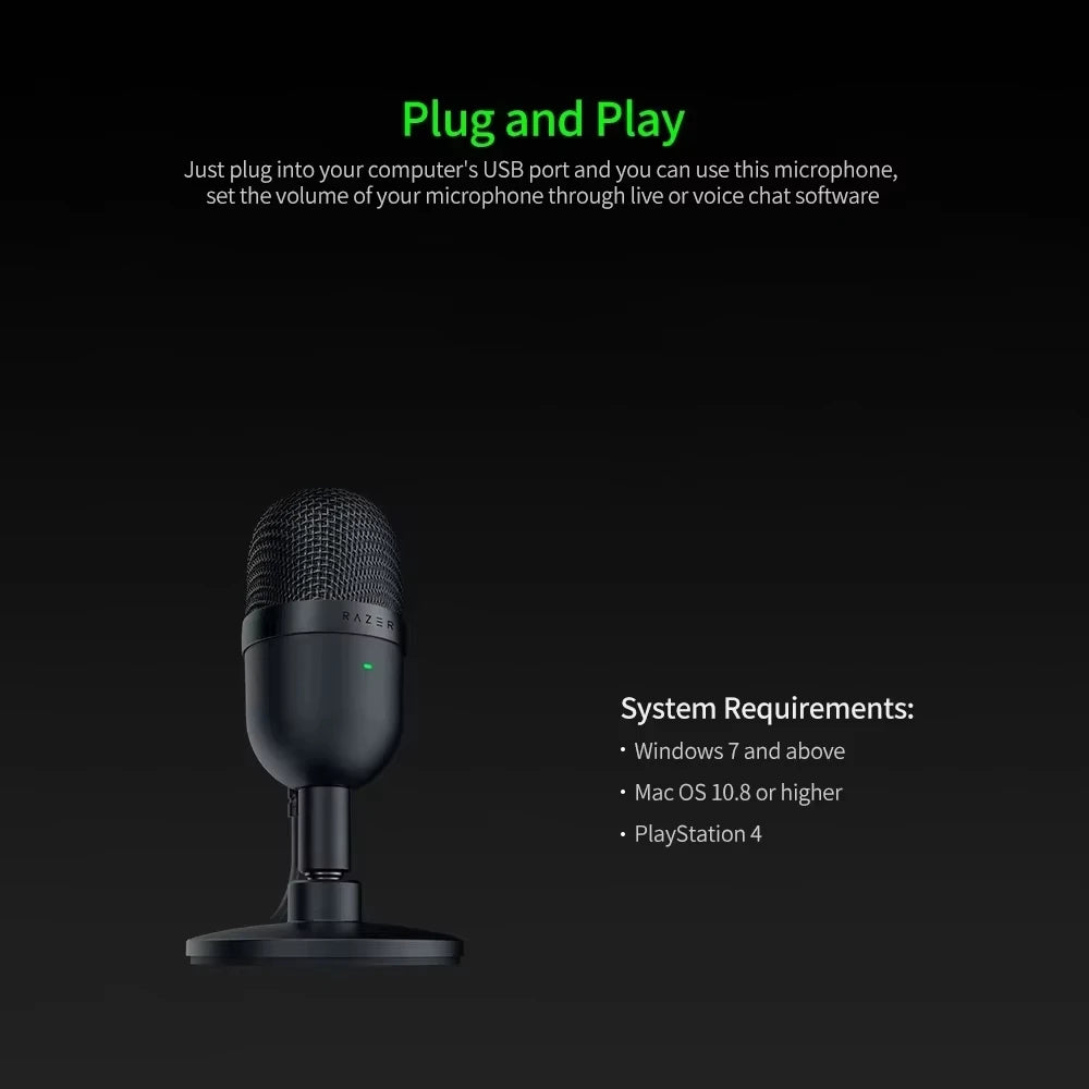100% Original Razer-Seiren Mini USB Condenser Microphone Ultra-Compact Streaming Supercardioid Pickup Pattern