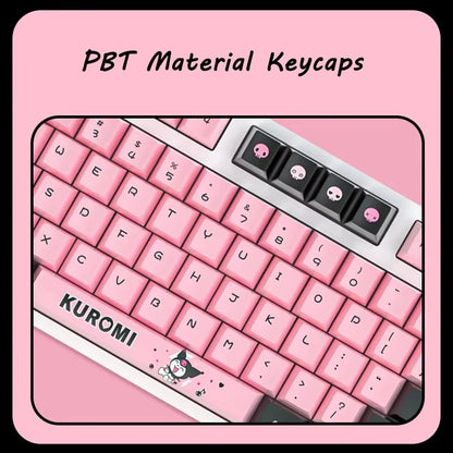 Kuromi Sanrio Mechanical Keyboard Black Pink 2.4G Wireless Bluetooth Keyboard Cute Design for Gamer Computer Laptop Girls Gift