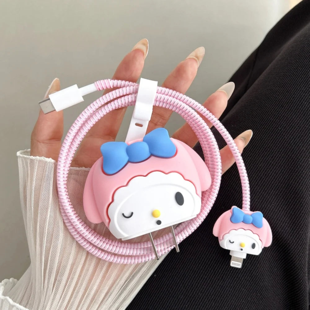 Anime Sanrio Charger Protective Case Cartoon Cinnamoroll Kuromi Melody Iphone 20W Charger Head Data Cable Protect Shell Gifts