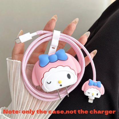 Anime Sanrio Charger Protective Case Cartoon Cinnamoroll Kuromi Melody Iphone 20W Charger Head Data Cable Protect Shell Gifts