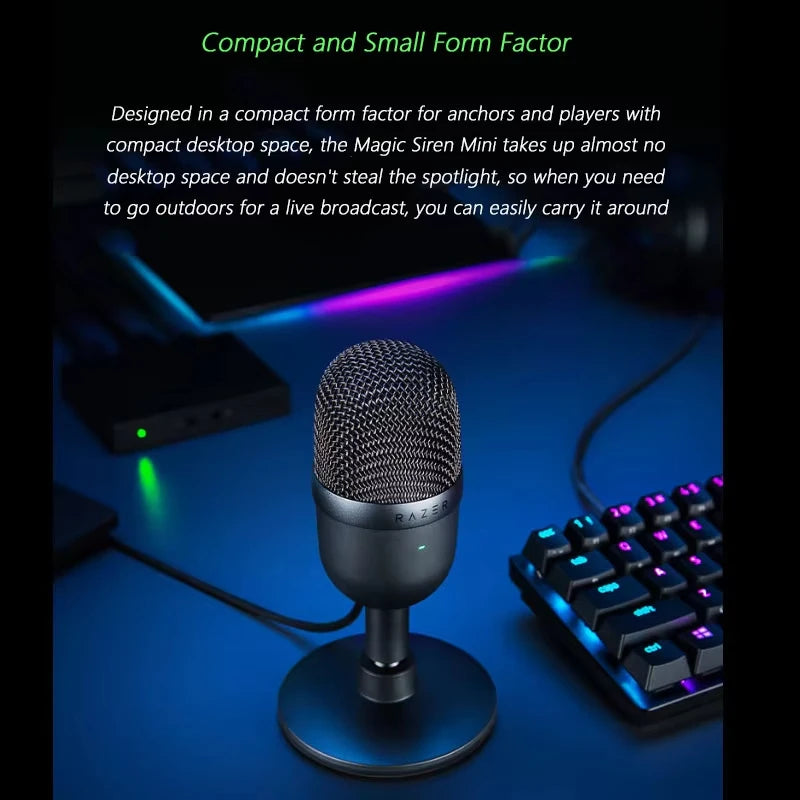 100% Original Razer-Seiren Mini USB Condenser Microphone Ultra-Compact Streaming Supercardioid Pickup Pattern