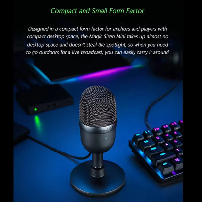 100% Original Razer-Seiren Mini USB Condenser Microphone Ultra-Compact Streaming Supercardioid Pickup Pattern