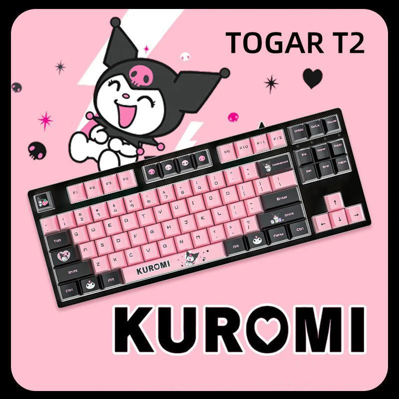 Kuromi Sanrio Mechanical Keyboard Black Pink 2.4G Wireless Bluetooth Keyboard Cute Design for Gamer Computer Laptop Girls Gift