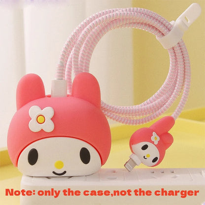 Anime Sanrio Charger Protective Case Cartoon Cinnamoroll Kuromi Melody Iphone 20W Charger Head Data Cable Protect Shell Gifts