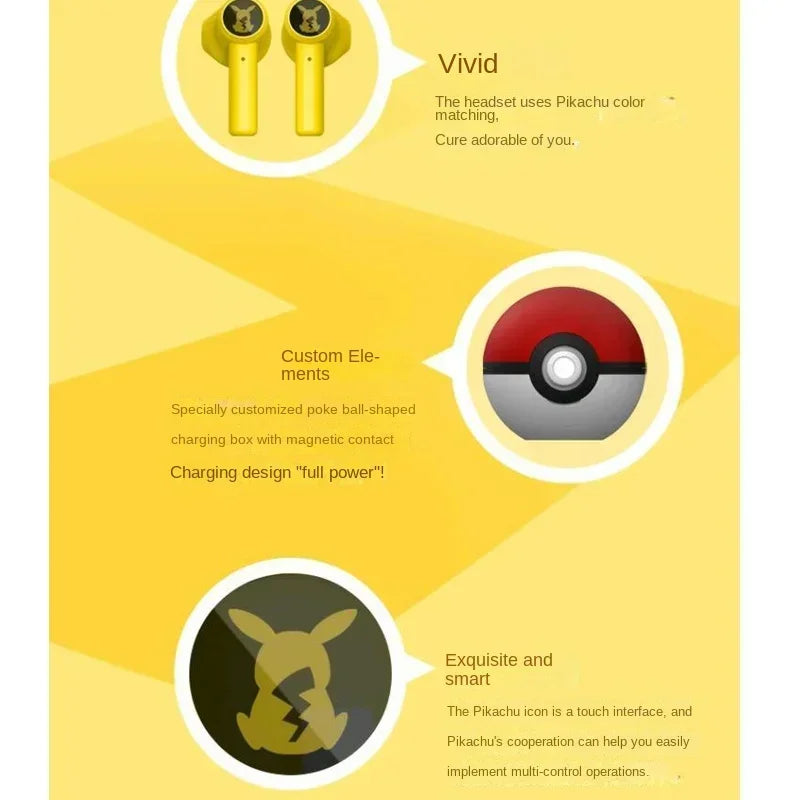 Pokemon Pikachu Razer Earphones Wireless Bluetooth 5.0 Sport Noise Reduction Headphones Touch Control Microphone Universal 2022