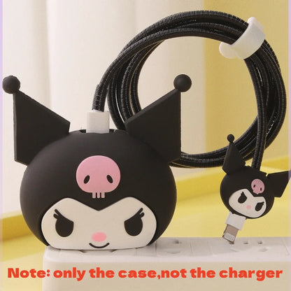 Anime Sanrio Charger Protective Case Cartoon Cinnamoroll Kuromi Melody Iphone 20W Charger Head Data Cable Protect Shell Gifts