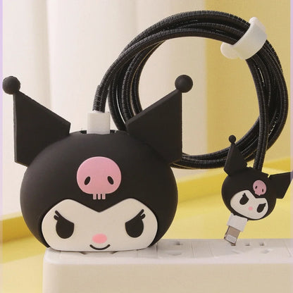 Anime Sanrio Charger Protective Case Cartoon Cinnamoroll Kuromi Melody Iphone 20W Charger Head Data Cable Protect Shell Gifts