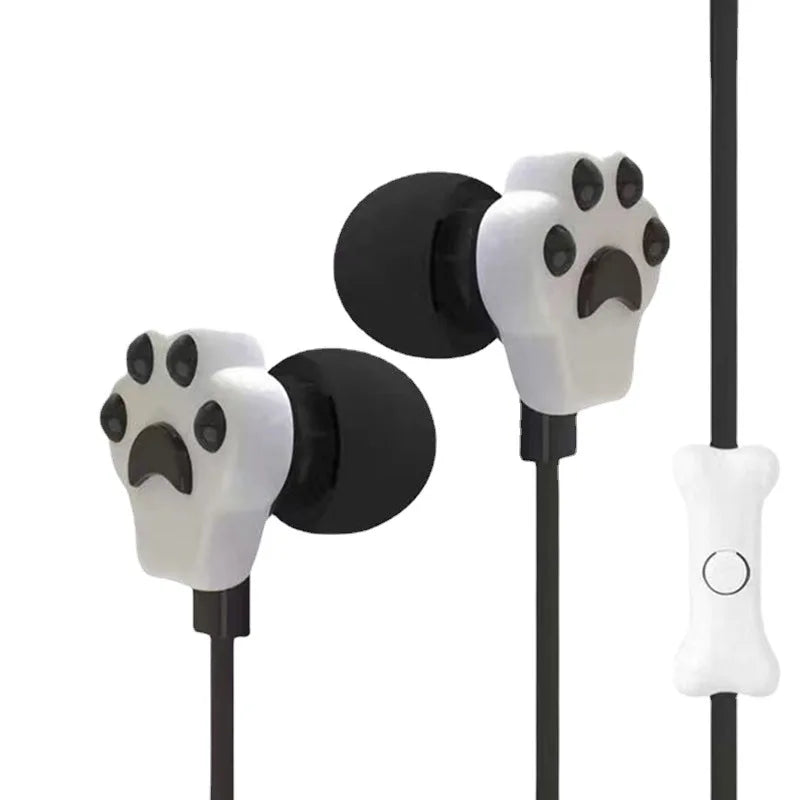 Cat Paw Earbuds Stereo 3.5mm In-Ear Headphones with Mic Earpiece Fashion Sports Wired Headset for Smartphone MP3 iPad PC Music