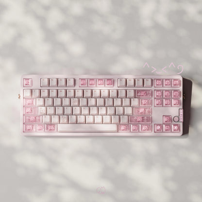 Cute Jelly Cat Theme Keycaps 140 keys PBT+PC Keycaps Pink Cherry Profile Custom Key Caps for Mechanical Keyboard Gifts PC Gamer