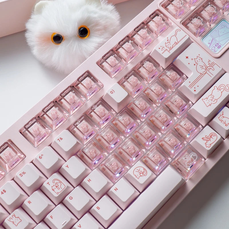 Cute Jelly Cat Theme Keycaps 140 keys PBT+PC Keycaps Pink Cherry Profile Custom Key Caps for Mechanical Keyboard Gifts PC Gamer