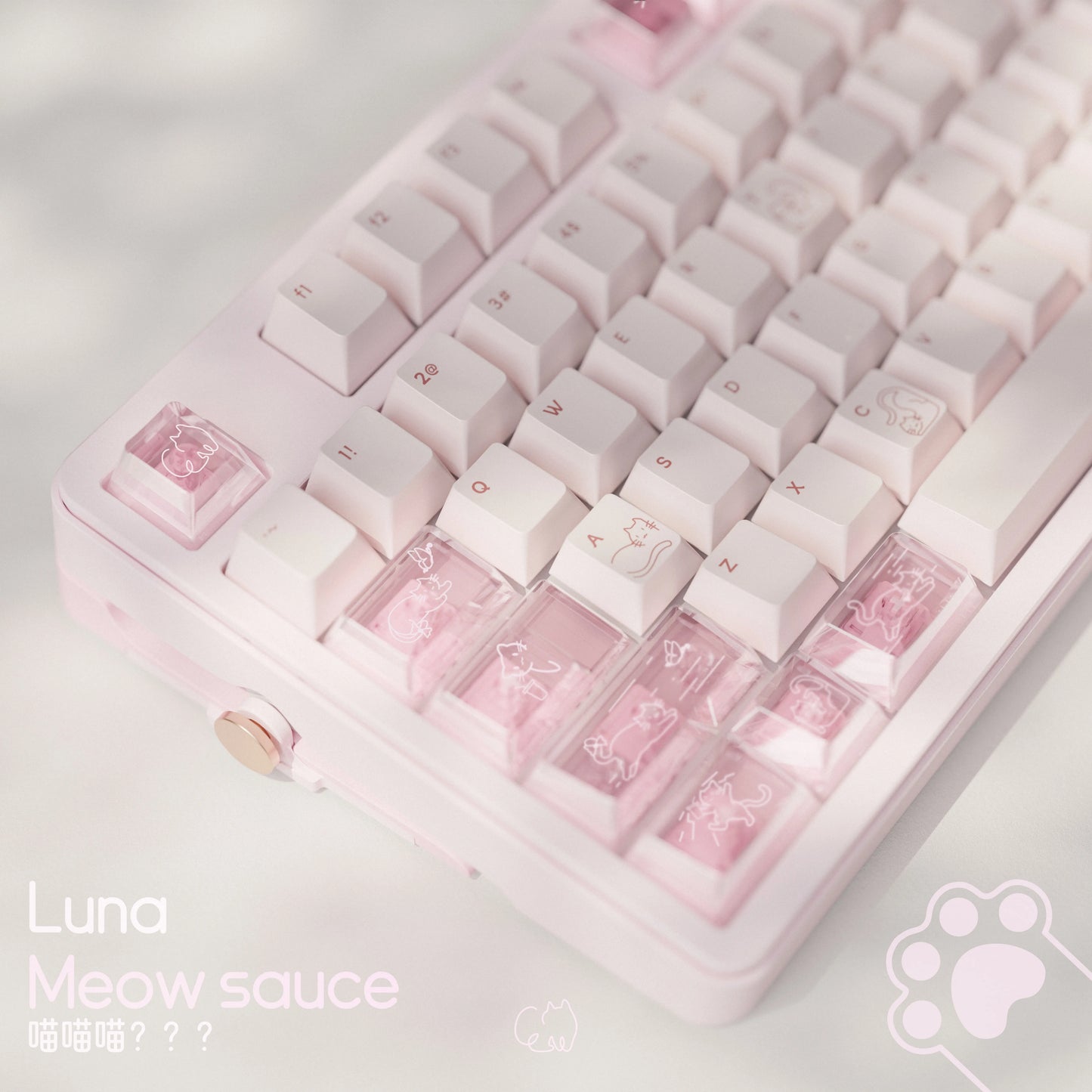 Cute Jelly Cat Theme Keycaps 140 keys PBT+PC Keycaps Pink Cherry Profile Custom Key Caps for Mechanical Keyboard Gifts PC Gamer