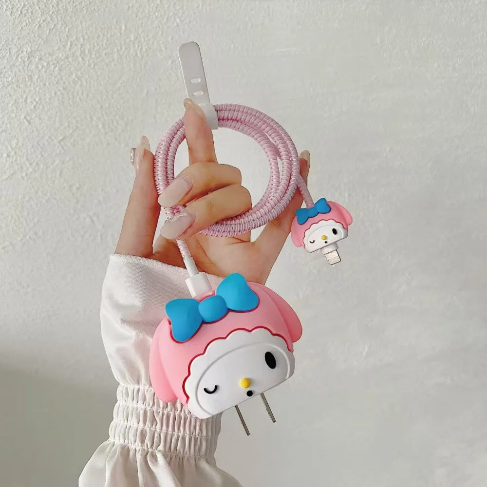 Anime Sanrio Charger Protective Case Cartoon Cinnamoroll Kuromi Melody Iphone 20W Charger Head Data Cable Protect Shell Gifts