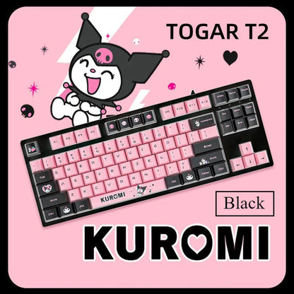 Kuromi Sanrio Mechanical Keyboard Black Pink 2.4G Wireless Bluetooth Keyboard Cute Design for Gamer Computer Laptop Girls Gift