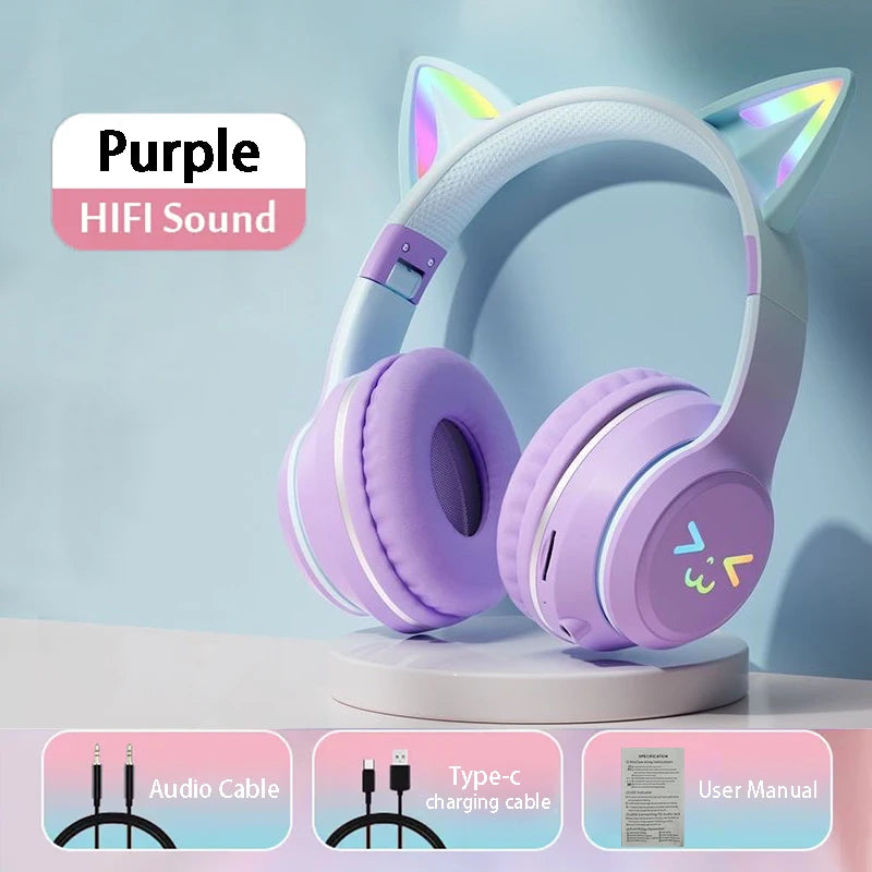 RGB Glow Earphones Wireless Earbuds 5.3 Cat Ear Bluetooth Sports Headphones Bluetooth Mp3 Players Microphone Sale Headset Gamer
