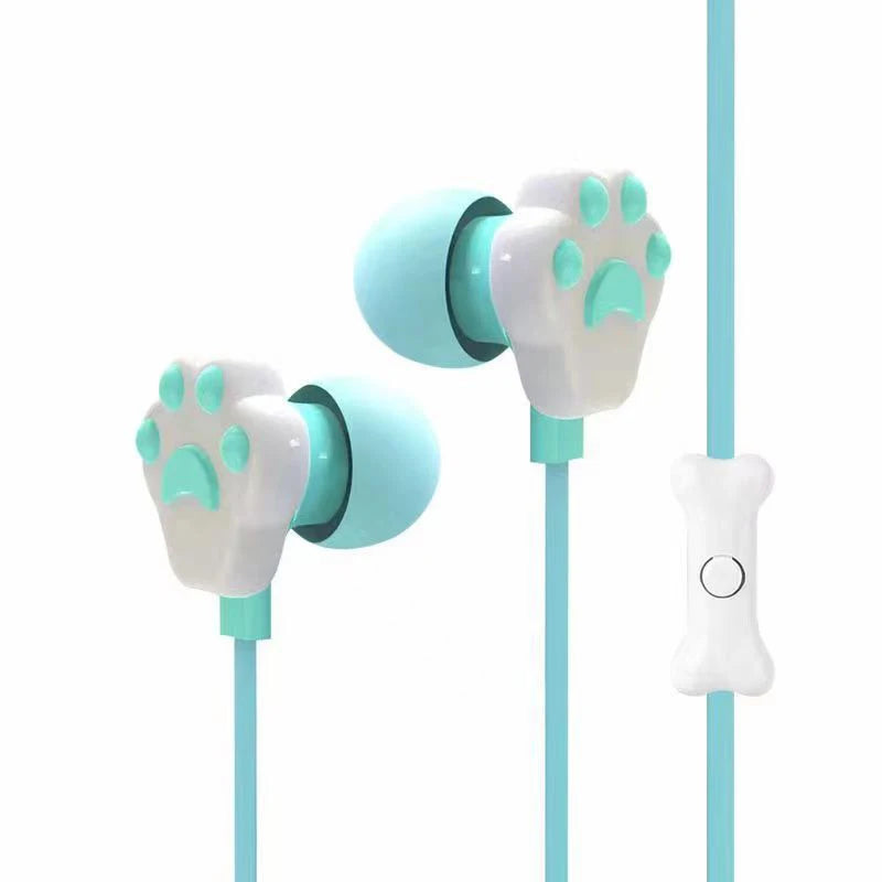 Cat Paw Earbuds Stereo 3.5mm In-Ear Headphones with Mic Earpiece Fashion Sports Wired Headset for Smartphone MP3 iPad PC Music