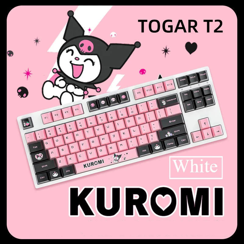 Kuromi Sanrio Mechanical Keyboard Black Pink 2.4G Wireless Bluetooth Keyboard Cute Design for Gamer Computer Laptop Girls Gift