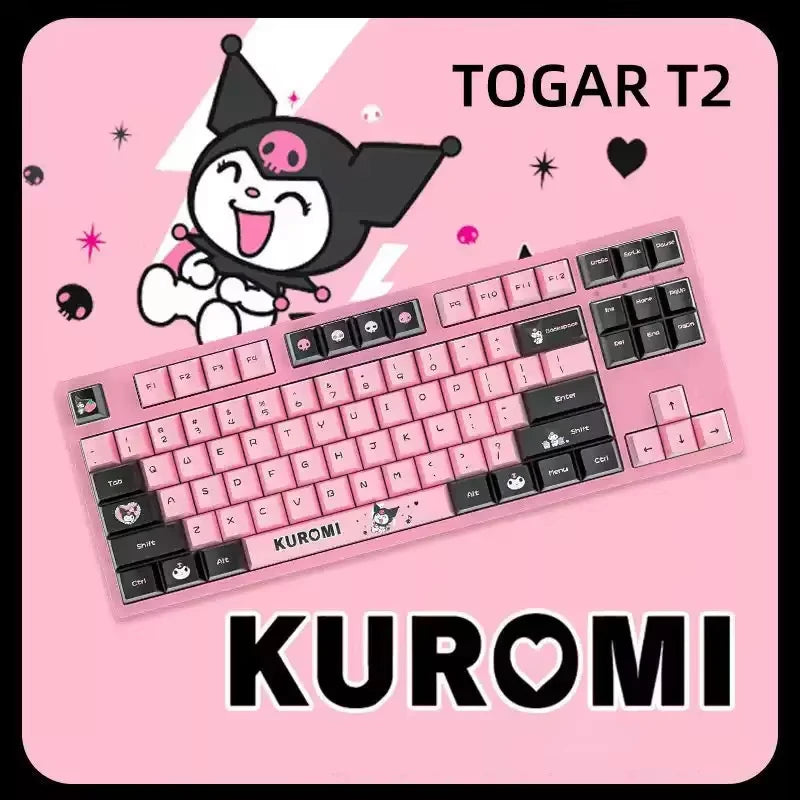 Kuromi Sanrio Mechanical Keyboard Black Pink 2.4G Wireless Bluetooth Keyboard Cute Design for Gamer Computer Laptop Girls Gift