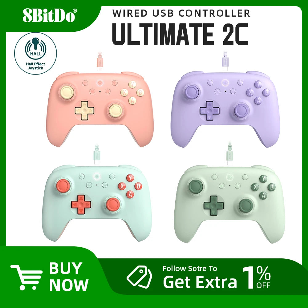 8BitDo - New Ultimate 2C Wired Gaming Controller and Triggers for PC, Windows 10, 11, Raspberry Pi   with Hall Effect Joysticks