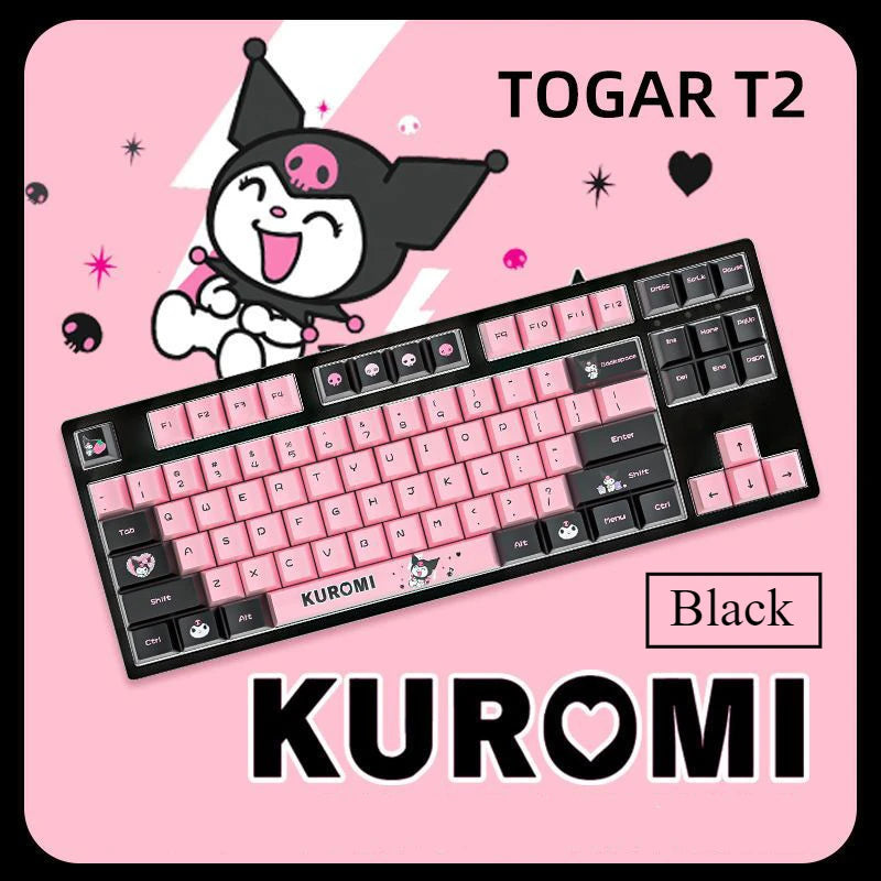 Kuromi Sanrio Mechanical Keyboard Black Pink 2.4G Wireless Bluetooth Keyboard Cute Design for Gamer Computer Laptop Girls Gift