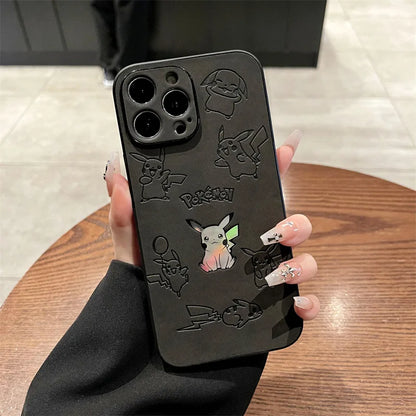 Cartoon Pikachu Faux Leather Laser Phone Case For iPhone 15 14 13 12 11 16 Pro Max XS XR X 7 8 Plus Shockproof Protective Cover